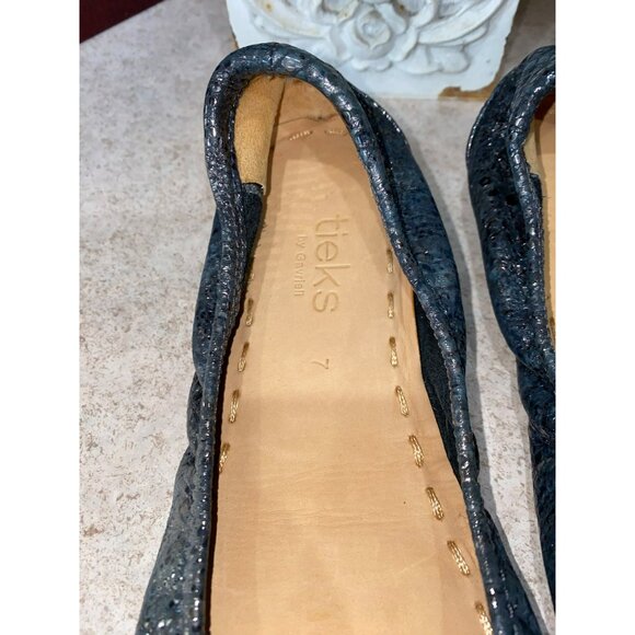 Tieks Drago Metallic Foil Leather Ballet Flats With Turquoise Sole 7 - Picture 7 of 9